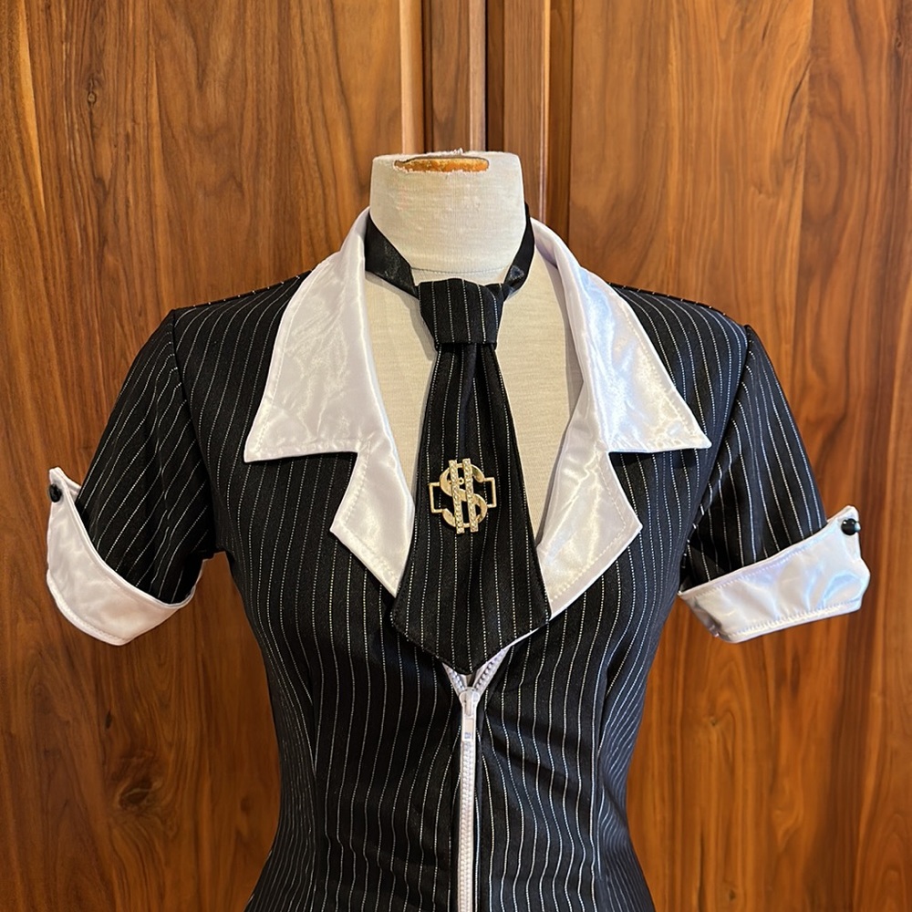 Leg Avenue Gangster Costume Pinstripe Dress Mob Boss Halloween Outfit L - Picture 3 of 10